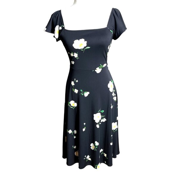 Banana Republic Dresses & Skirts - Banana Republic Dress A-line Midi Black Floral Whimsygoth Coquette Womens XS